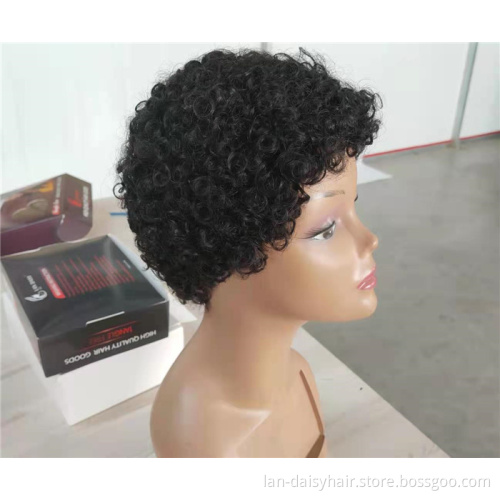 Cheap Factory Price  Good Quality Short Pixie Cut Kinky  Curly Machine Made None Lace 100% Human Hair Wigs